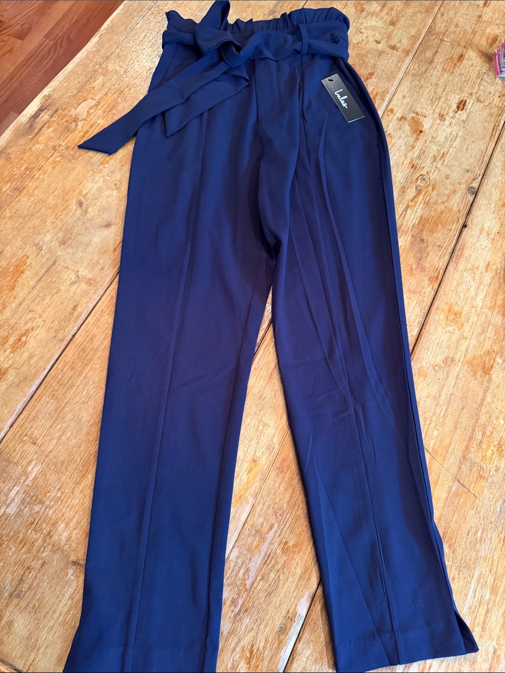 Lulu's Deep Blue Paperbag Waist Tie Trousers